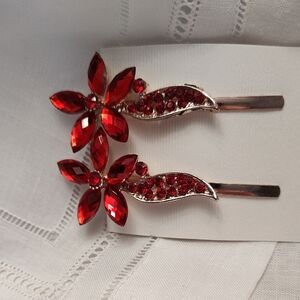 Glamorous Ruby Floral Hair Clips